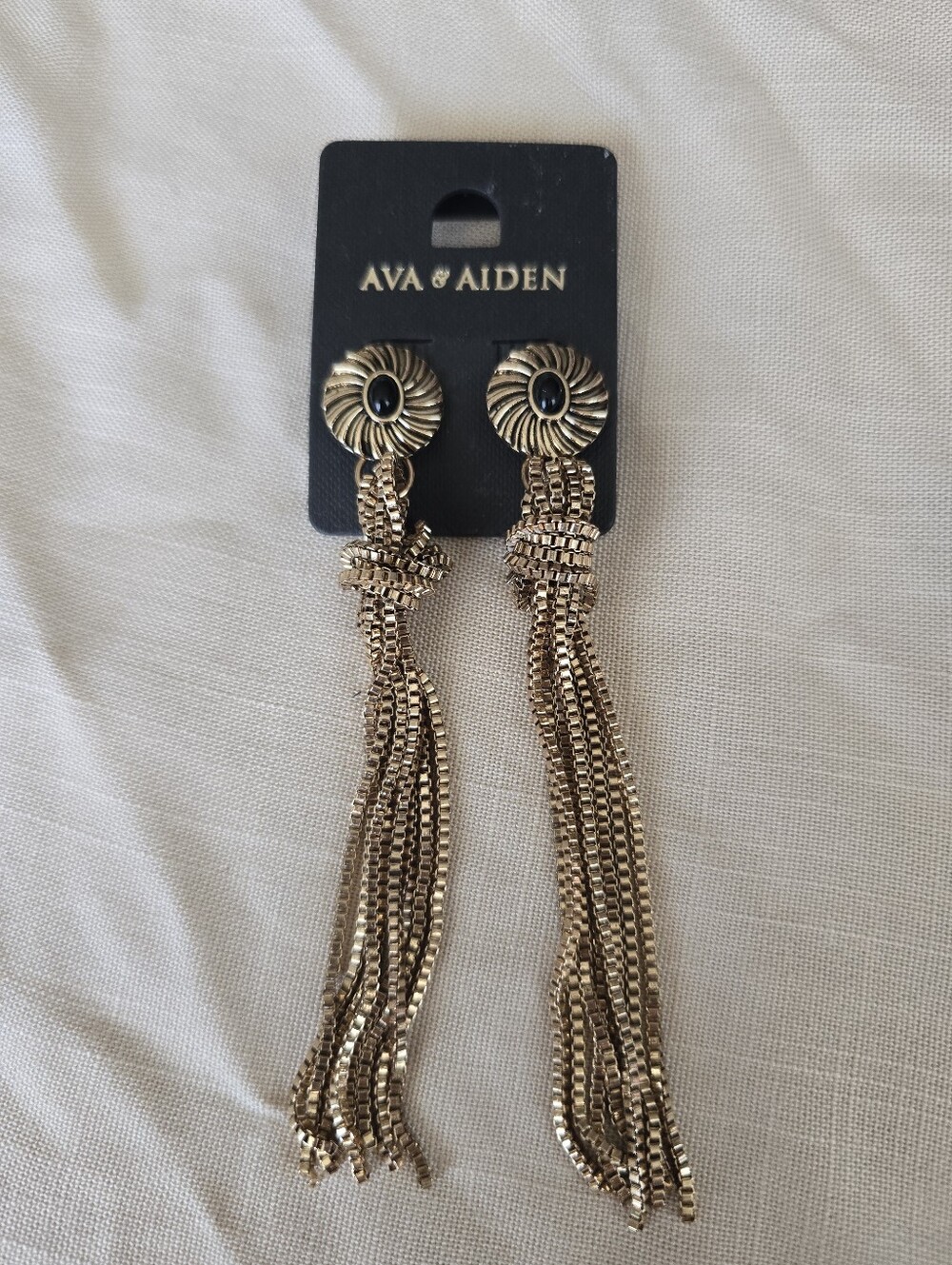Ava & Aiden Gold Tassel Earrings with Black Center